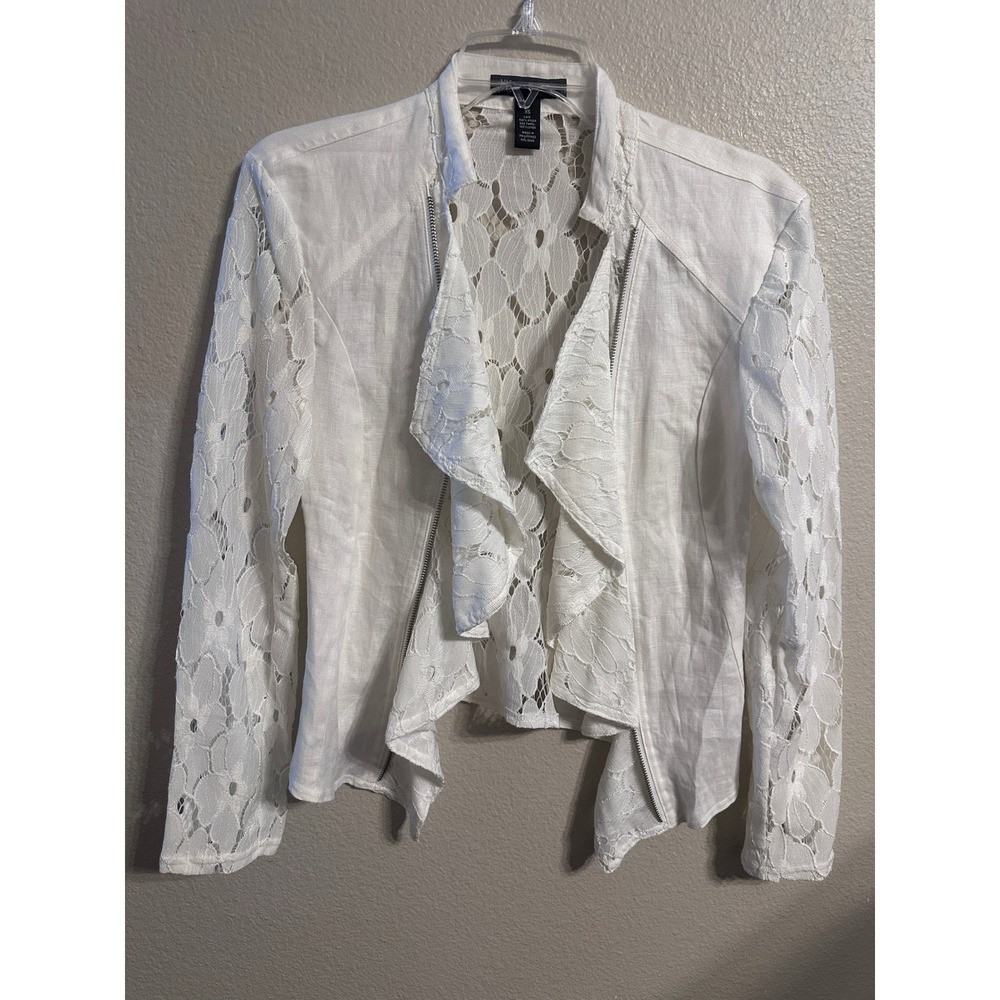 INC International Concepts White‎ Linen Lace Cascade Open Front Jacket XS